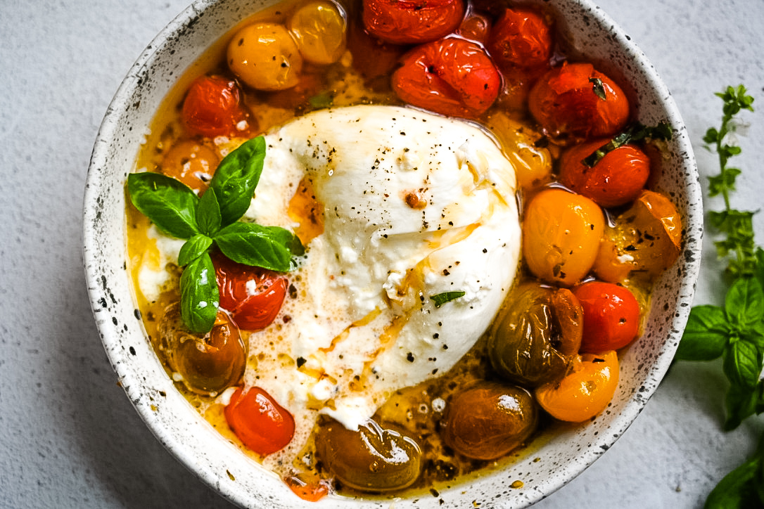 Oven Roasted Tomatoes & Burrata with Hot Honey » Kay's Clean Eats